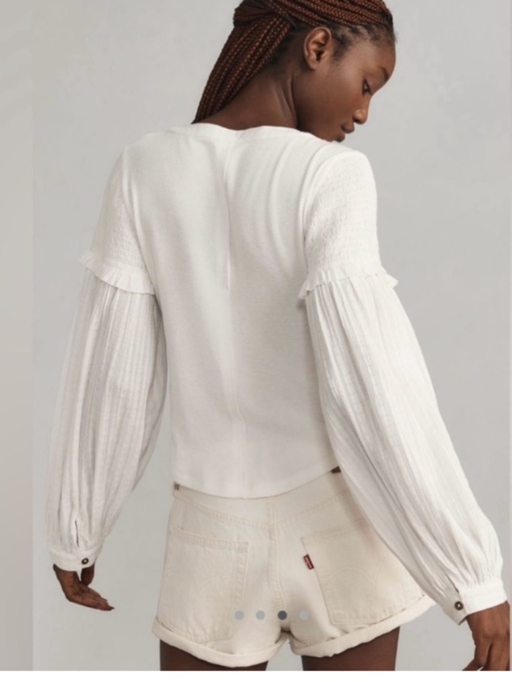 Anthropologie Pilcro Andie White Balloon Sleeve Henley Button Shirt - Picture 2 of 5